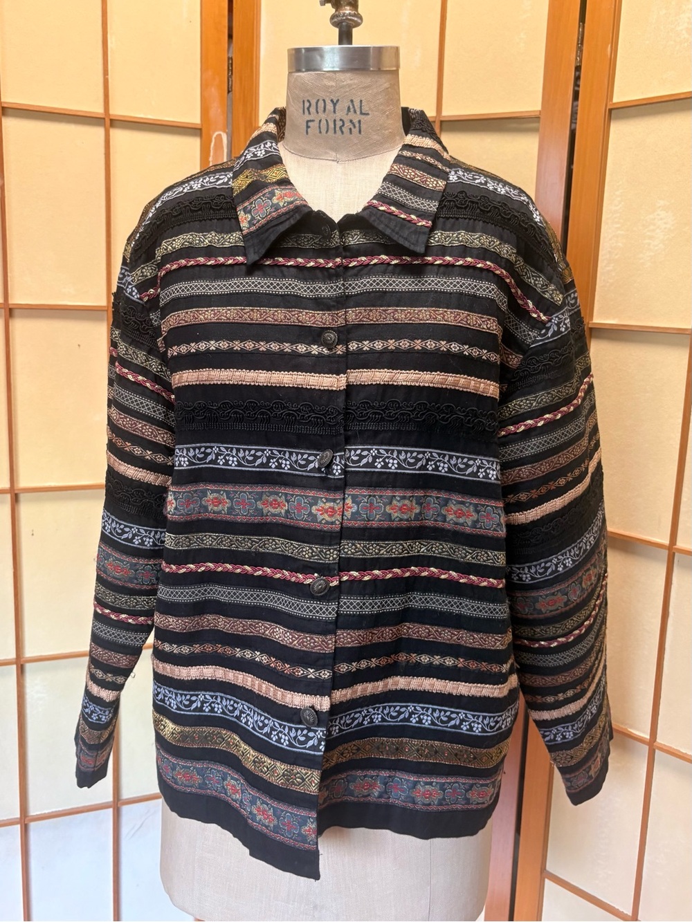 Tantrums Collection Vintage Boho Woven Jacket Black Gold L